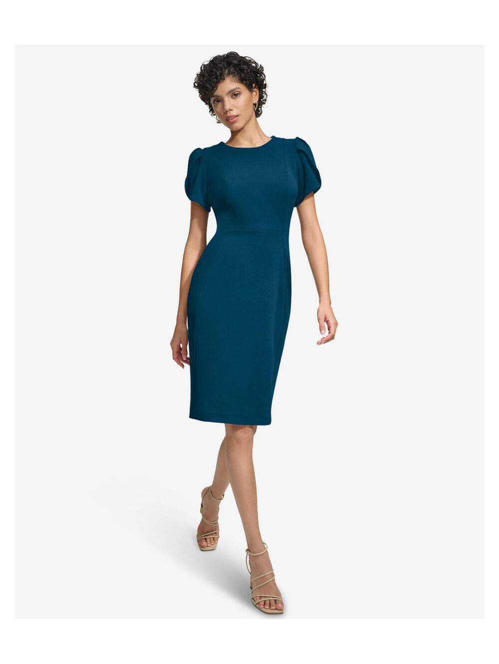 Calvin Klein Teal Tulip Sleeve Sheath Dress Plus Size Wedding Guest Career Chic